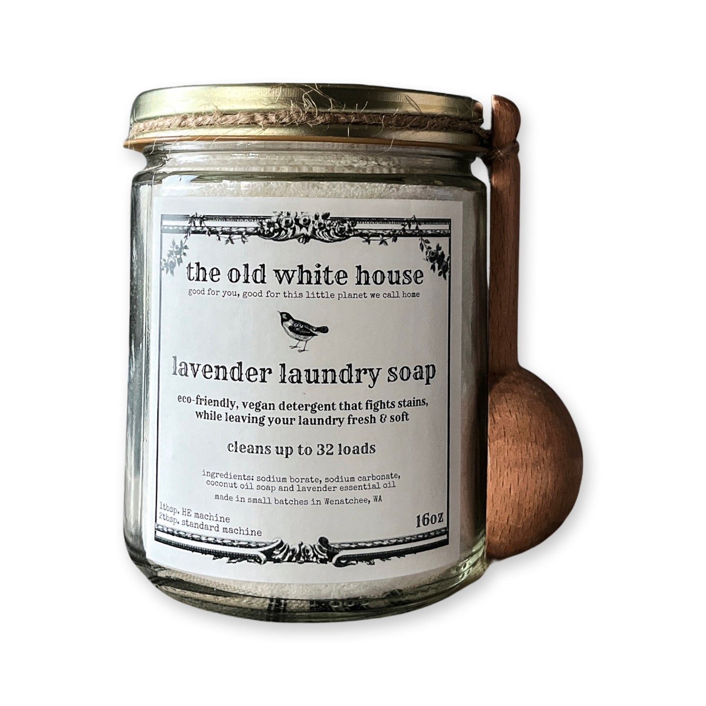 16oz. lavender laundry soap ~ in reusable glass jar with wooden scoop